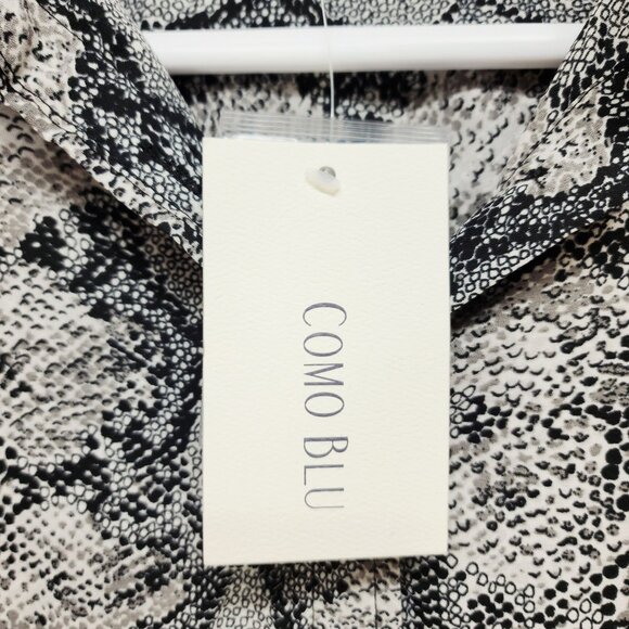 Como Blu Womens Black & White Snake Print Button-Up Long Sleeve Blouse Size M - Picture 3 of 10